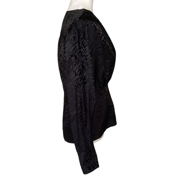 The Kooples Black Silk Leopard Print Faux Wrap Cropped Peplum Blouse - M - Picture 4 of 12